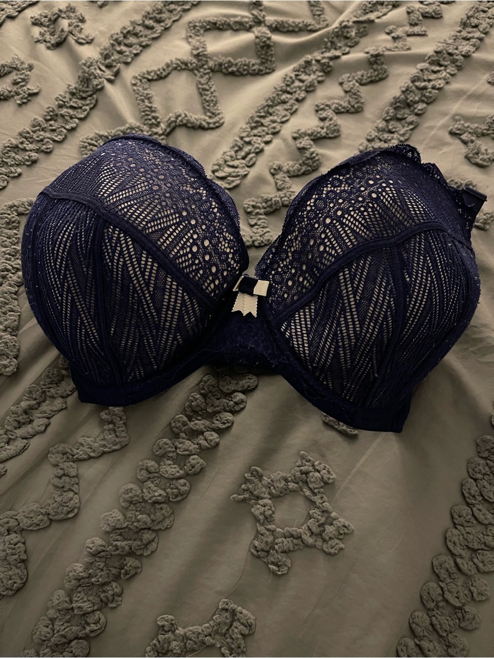 Curvy Kate Navy Lace Padded Push-Up Bra with Bow Accent
